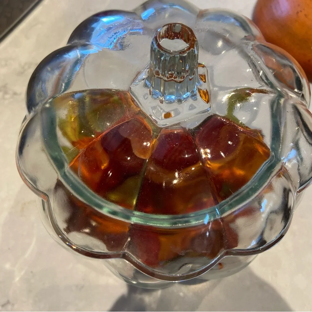 EUC Autumn Fall Glass Pumpkin Jar Dish Home Decoration with Removable Lid Decor - Picture 2 of 4